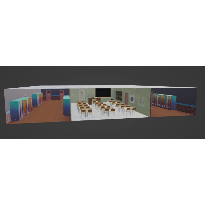 Scuola modello 3d Set cinematografico di corridoi e aula