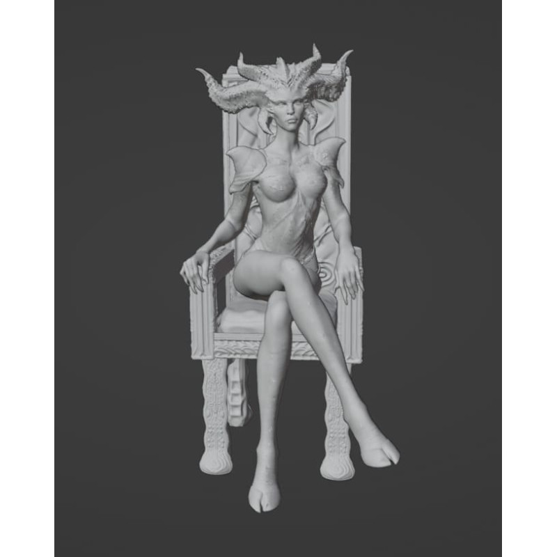 Lilith sul trono dei demoni modello 3d da stampare file STL. Realizzato con Blender e testato con diverse stampanti pronto per la stampa e senza errori di stampa. La cartella da scaricare contiene il file STL. 