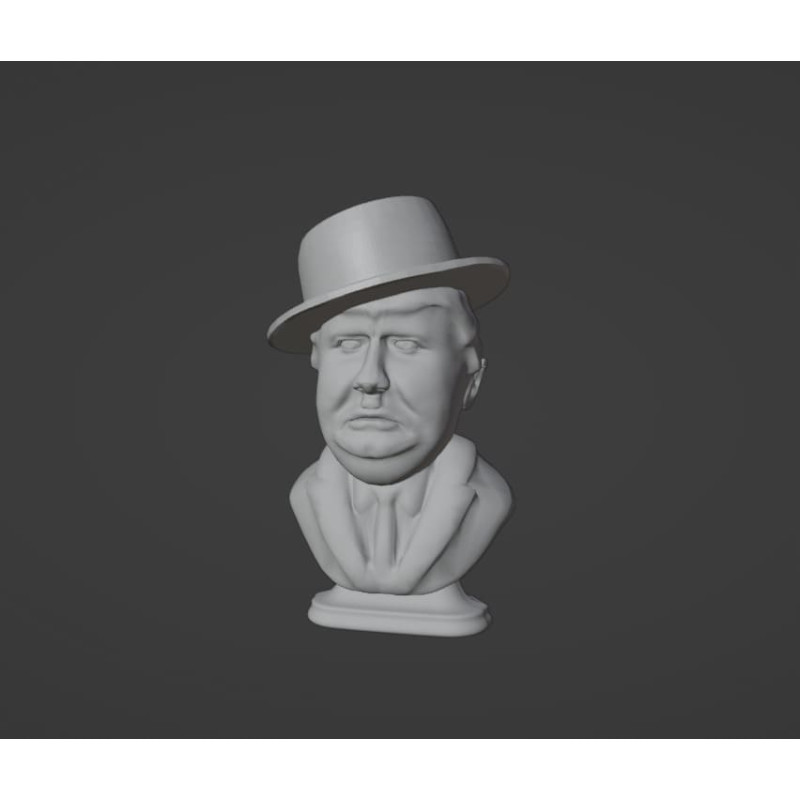 Busto 3d di Oliver Hardy pronto per la stampa 3d altezza 10cm. Realizzato con Blender. Il pacchetto comprende i file STL per la stampa 3d. 