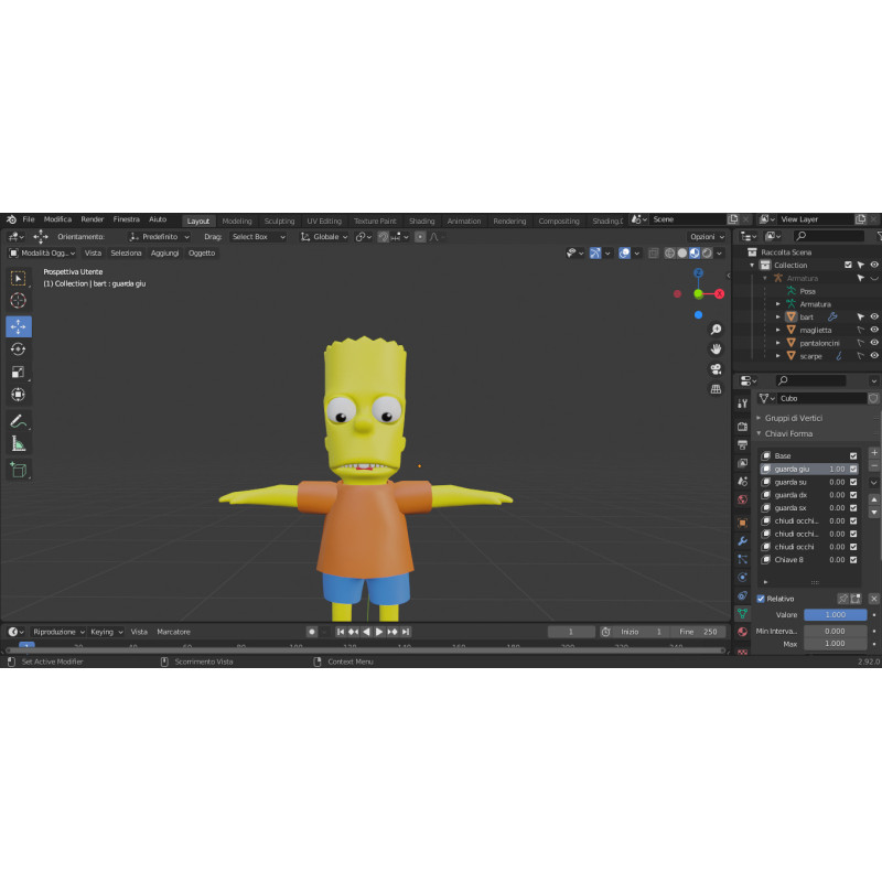 Modello 3d Bart Simpson perfettamente tarato per Unity